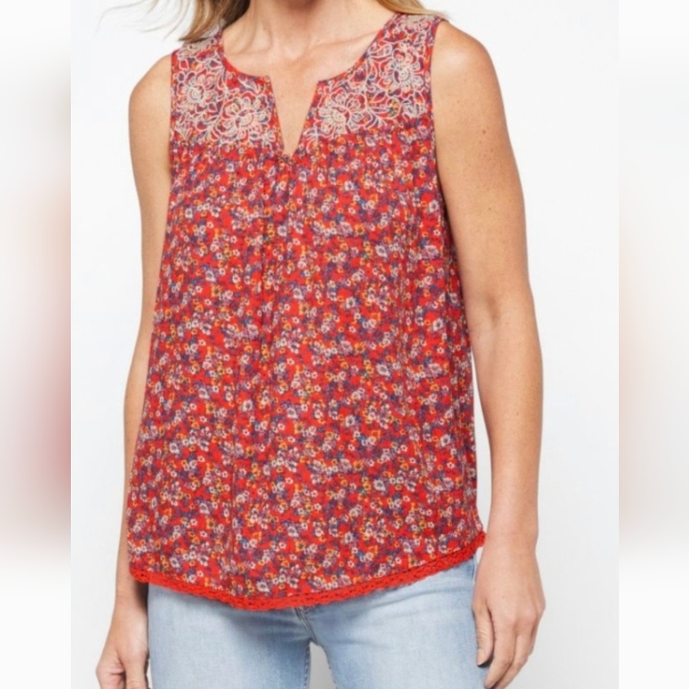 Elegant Red Floral Lace Blouse
